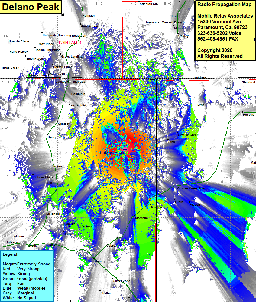 heat map radio coverage Delano Peak